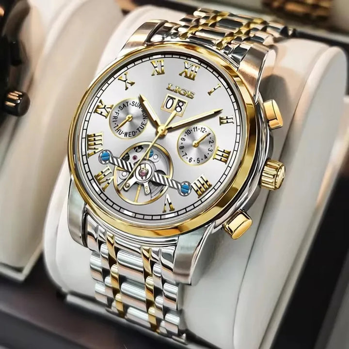 LIGE Fashion Men's Mechanical WristWatches Business Waterproof Tourbillon Watch Men Top Brand Luxury Automatic Watches For Men