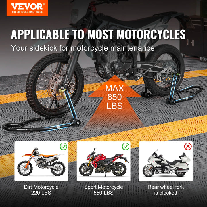 VEVOR Motorcycle Stand Lift 850lbs Front Rear Combo Stand Lift Stand Front and Rear Wheel Fork Stand Heavy Duty Rear Wheel Stand