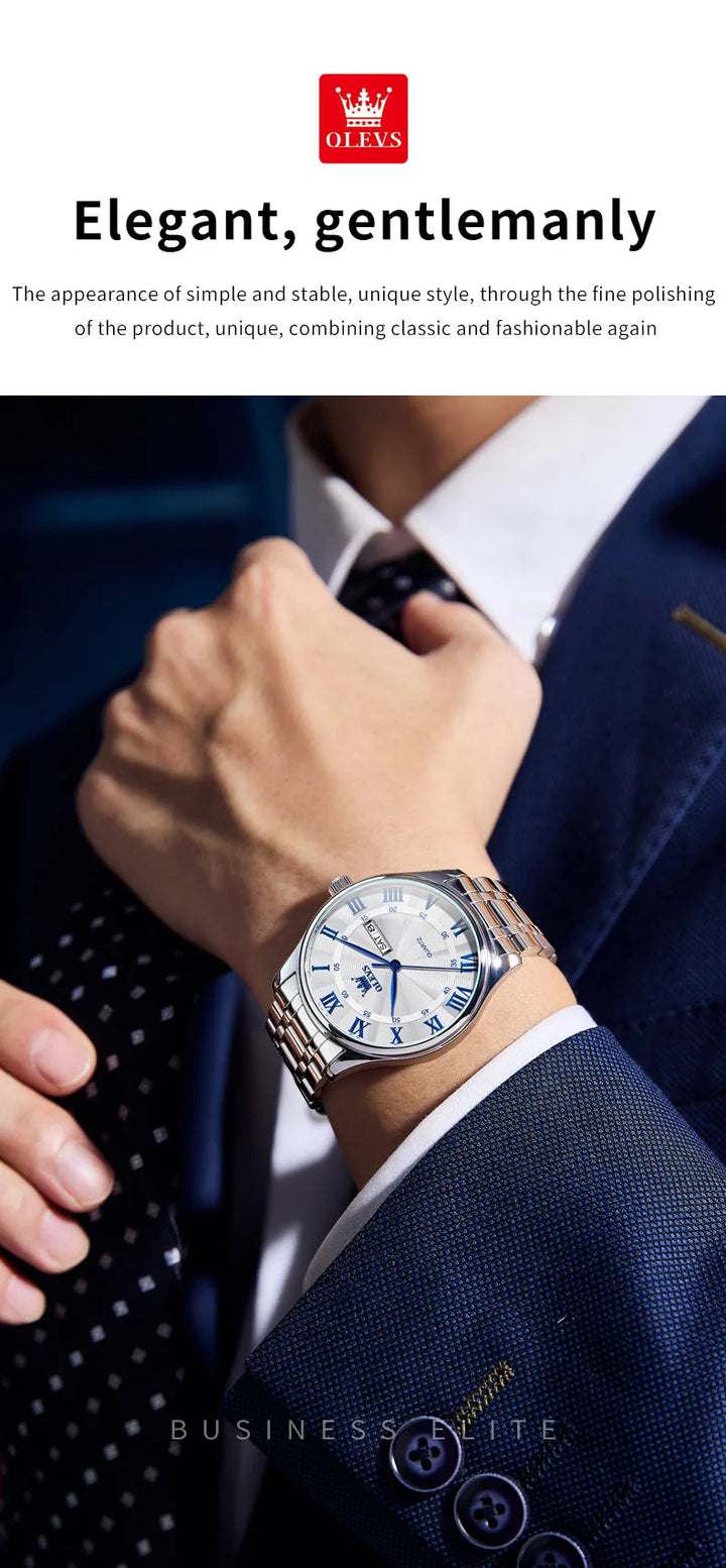 OLEVS 3663 Mens Watch Classic Original Brand Quartz Watch Waterproof  Luminous Watches For Men Dual Calendar Display Gifts Box