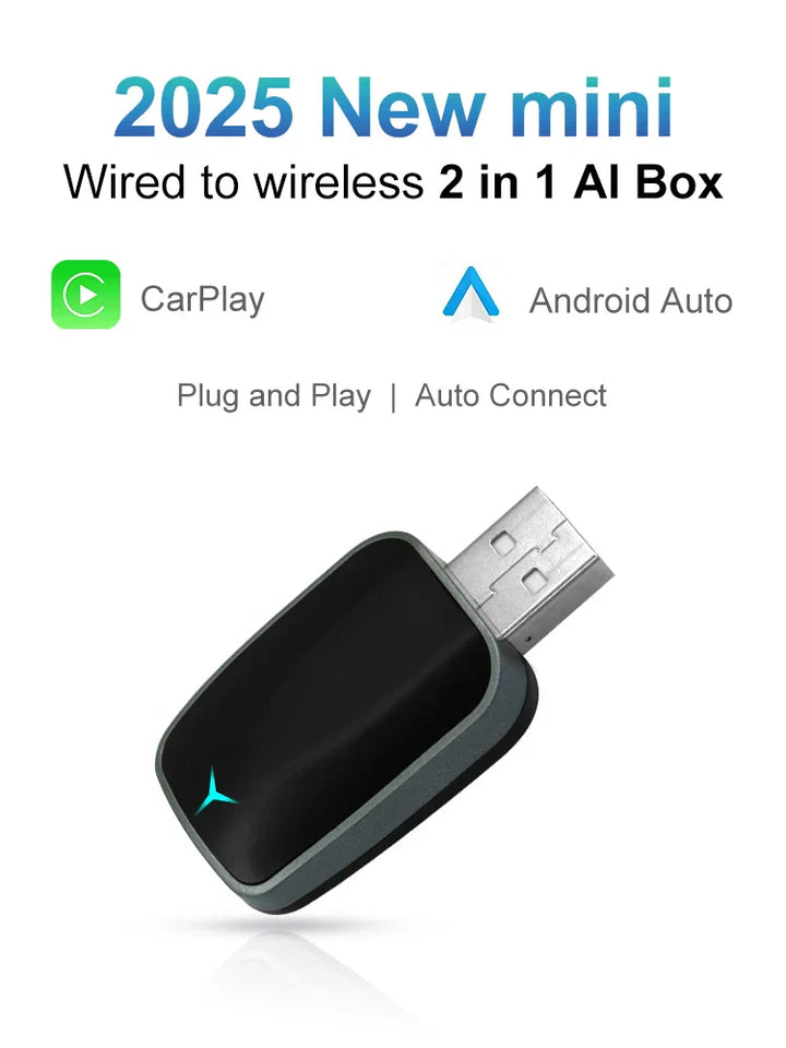 2025 NEW 2 In 1 Wireless Carplay AI Box Android Auto Plug And Play Applicable To Convert Original Car Wired Carplay To Wireless