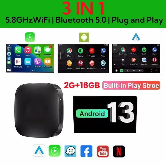 Android 13 Carplay AI Box Wireless Carplay Android Auto WiFi Support Netflix Youtube For Nissan VW Toyota Mazda Hyundai Ford MG