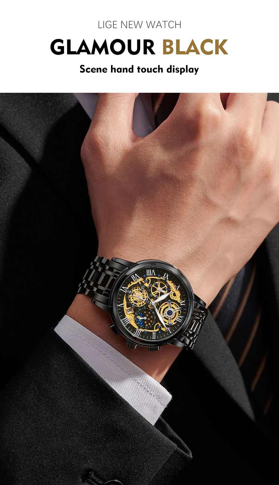LIGE Luxury Fashion Men Watch Waterproof Luminous Date Man Wristwatch Stainless Steel Chronograph Quartz Men's Watches Reloj