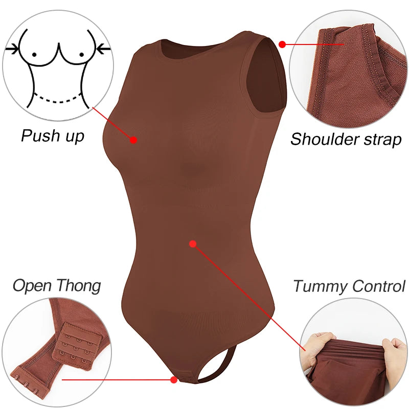 MISSMOLY Bodysuits Sexy Sleeveless Crew Neck Shapewear Thong for womens Waist Trainer Tanks Tops Slim Tummy Control Body Shaper