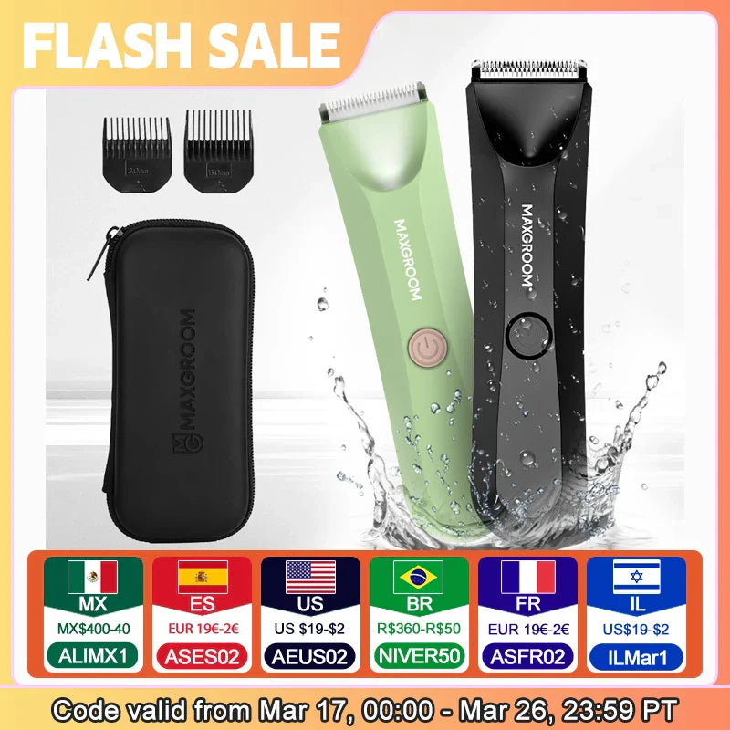 MAXGROOM Body Hair Trimmer Shaver for Men Ball Trimmer for Groin Pubic Replaceable Ceramic Blade Electric IXP7Waterproof Clipper