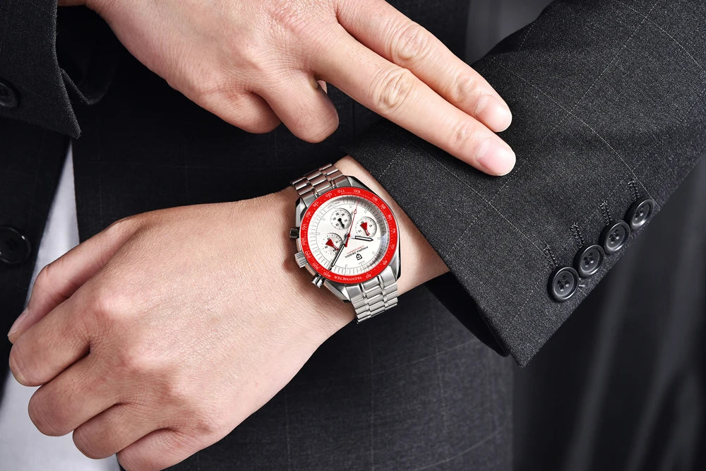 PAGANI DESIGN 2025 New Moon Men's Watches Luxury Quartz Watch For Men VK63 Chronograph AR Sapphire Mirror Ceramic Bezel Luminous