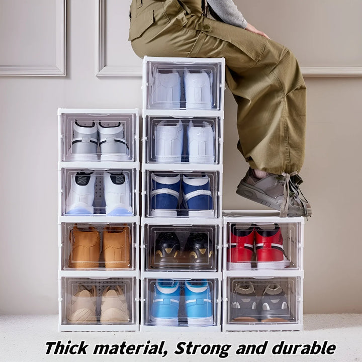 Shoes Storage Box Foldable Transparent Sneaker Shoe Organizers Cabinet Stackable Dustproof High-top Cabinet Shoe Rack Shelf