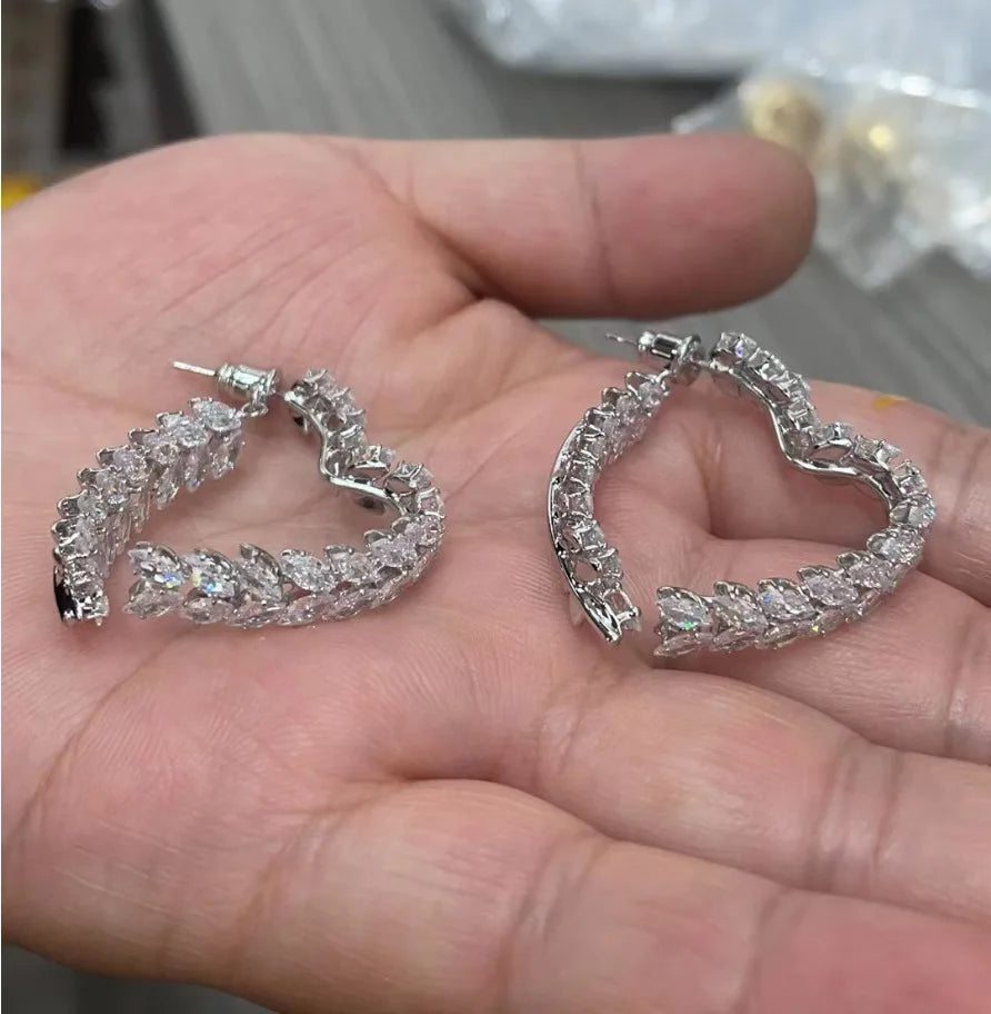 Korean Style Light Luxury Niche Design Sense Zircon Heart Wheat Ear New Trendy Temperament Earrings for Girls Jewelry