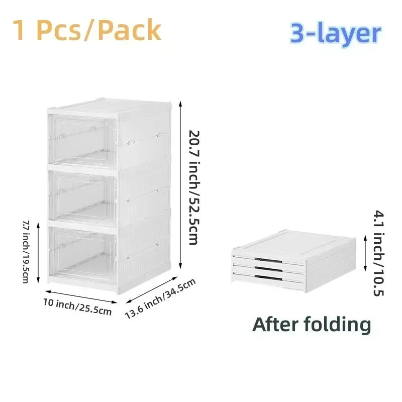 Shoes Storage Box Foldable Transparent Sneaker Shoe Organizers Cabinet Stackable Dustproof High-top Cabinet Shoe Rack Shelf