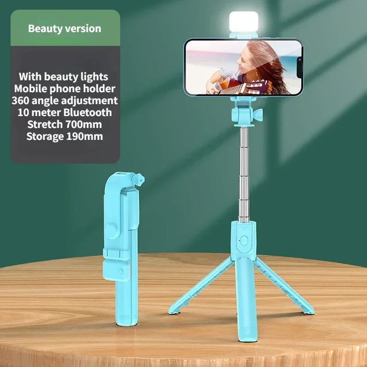 Wireless Selfie Stick Tripod Stand with Light Bluetooth Remote Extendable Tripod for iPhone Mobile Phone Tiktok Live Streaming