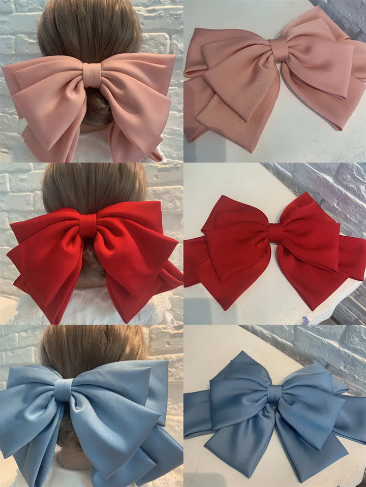 High Quality Bow Hairpin Women Popular Headwear Satin Fixed Hair Clip Large Retro Headdress Ponytail Clip Hair Accessories
