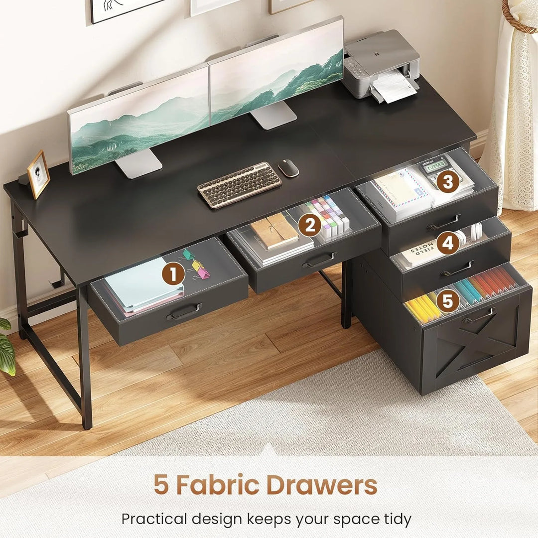 Office Desk with 5 Fabric Drawers