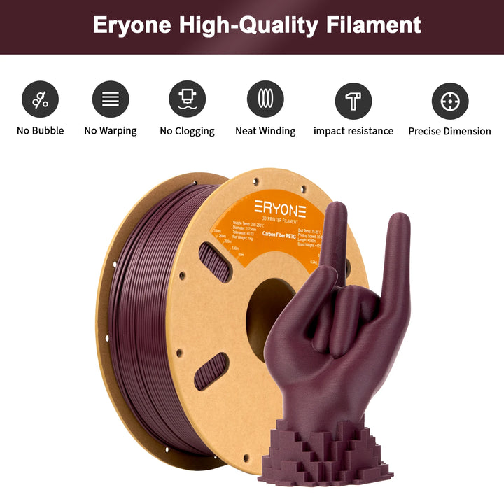 ERYONE New Arrival PETG Carbon Fiber 1KG 1.75mm Diameter High Toughness 3D Printer Filament For 3D FDM Printing Fast Shipping