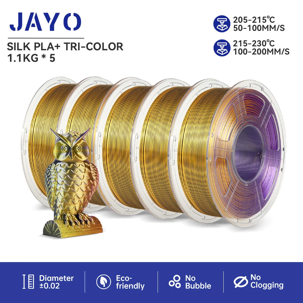 JAYO  pla plus SILK Three Colors Silk Rainbow 3D Printer Filament 1.75mm 100% No Bubble FDM 3D Printer Materials for 3D Printer