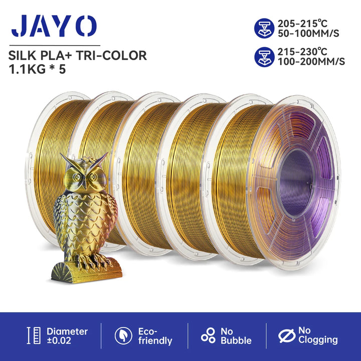 JAYO  pla plus SILK Three Colors Silk Rainbow 3D Printer Filament 1.75mm 100% No Bubble FDM 3D Printer Materials for 3D Printer