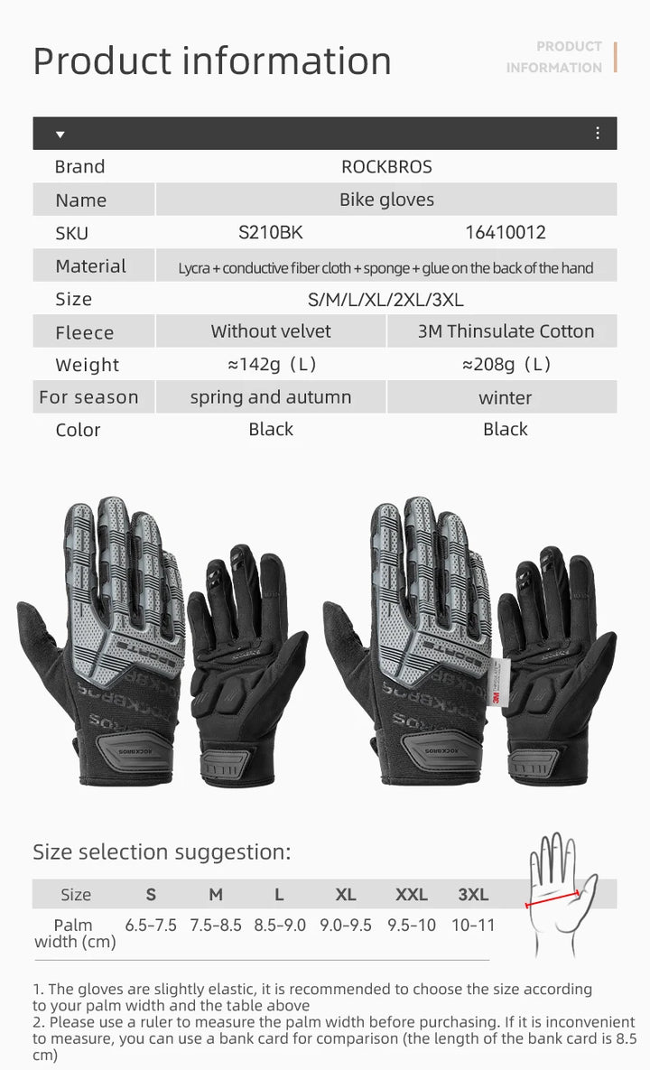 ROCKBROS Cycling Gloves Tactical Gloves SBR Thickened Pad Shockproof Breathable GEL Bike Motorcycle Winter Warmer Full Finger