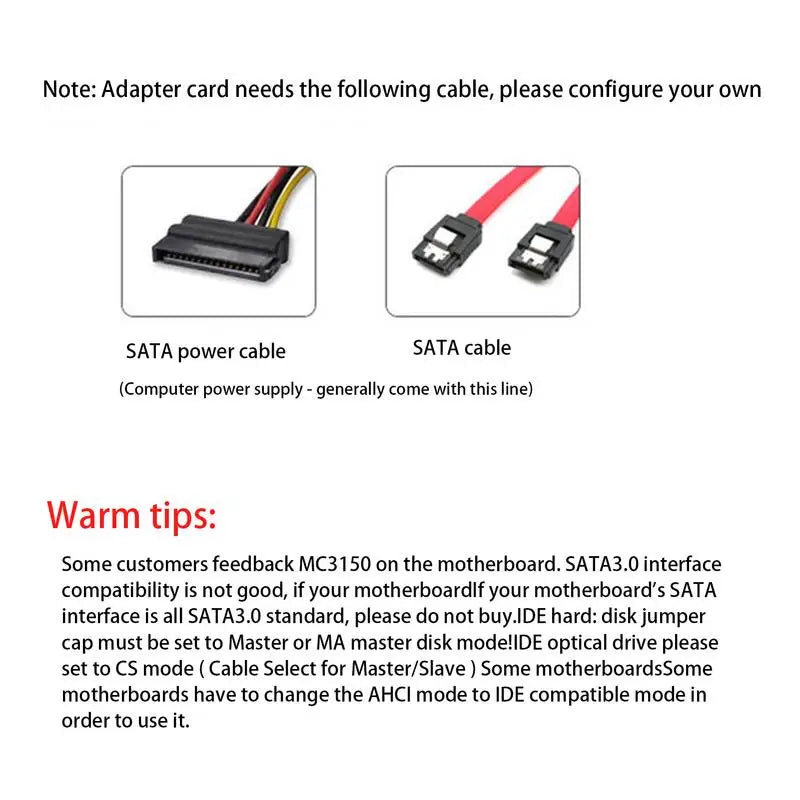 IDE to SATA Adapter HDD 3.5 IDE to SATA Hard Disk Converter PATA IDE 39/40Pin to SATA 22Pin Hard Drive Connector with Data Cable