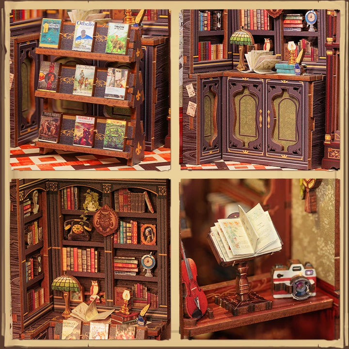 CUTEBEE Bookstore Book Nook with Light DIY Miniature Wooden Dollhouse for Decor Gift Bookshelf Insert Kit 3D Puzzle