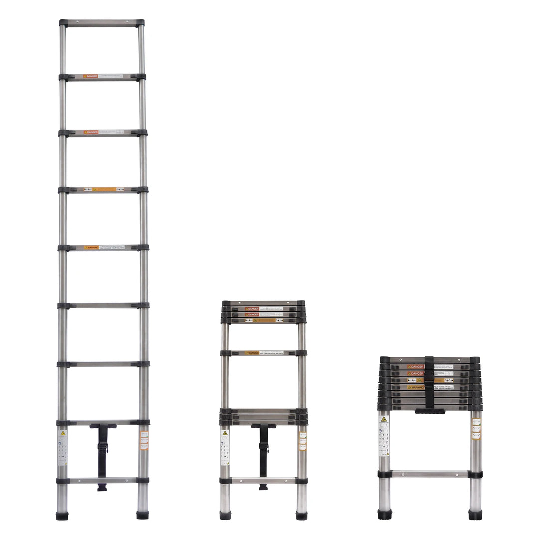 Telescopic Ladder 2.6M-5M Multi-Purpose Steel Extendable Ladder with Anti-Slip Feet,EN131 Sturdy Loft Collapsible for Attic Roof