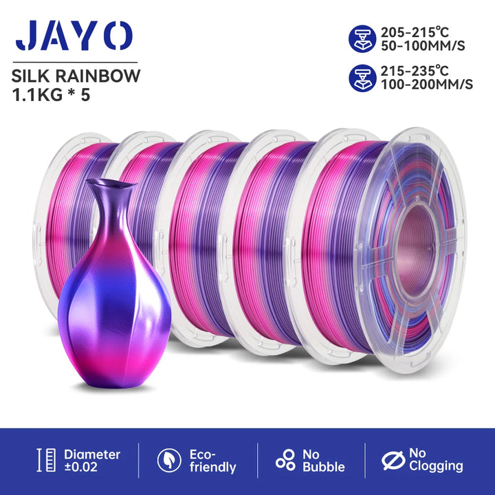 JAYO  pla plus SILK Three Colors Silk Rainbow 3D Printer Filament 1.75mm 100% No Bubble FDM 3D Printer Materials for 3D Printer
