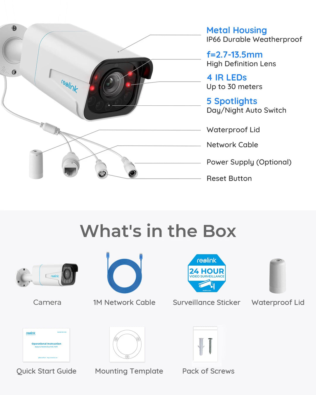 Reolink Smart 4K 8MP PoE Security Camera 5X Zoom 2-Way Audio IP Cam Person/Vehicle Detection Spotlight Surveillance Cameras