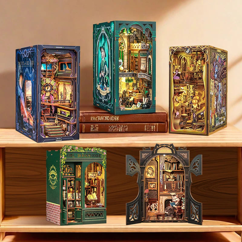 CUTEBEE Bookstore Book Nook with Light DIY Miniature Wooden Dollhouse for Decor Gift Bookshelf Insert Kit 3D Puzzle