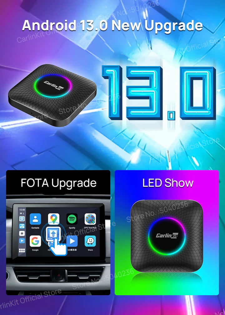 2025  CarlinKit CarPlay AI Box Android 13.0 SM6225 QCM6125 Android Auto Wireless CarPlay Adapter 2.4+5GGPS 64G 128G FOTA Upgrade