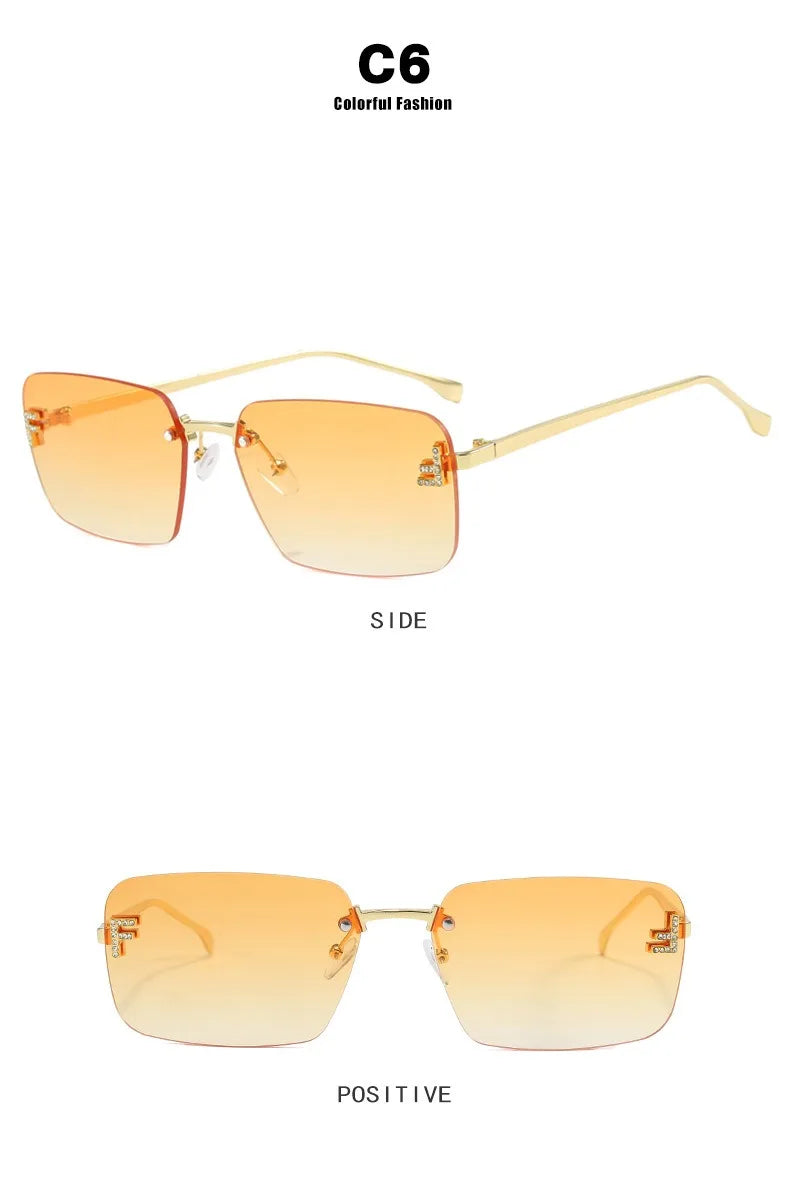 Rimless Sqaure Sunglasses F Letter Rectangle Shades For Men Women Trendy Driving Frameless Casual Eyewear UV400 Oculos Del Sol