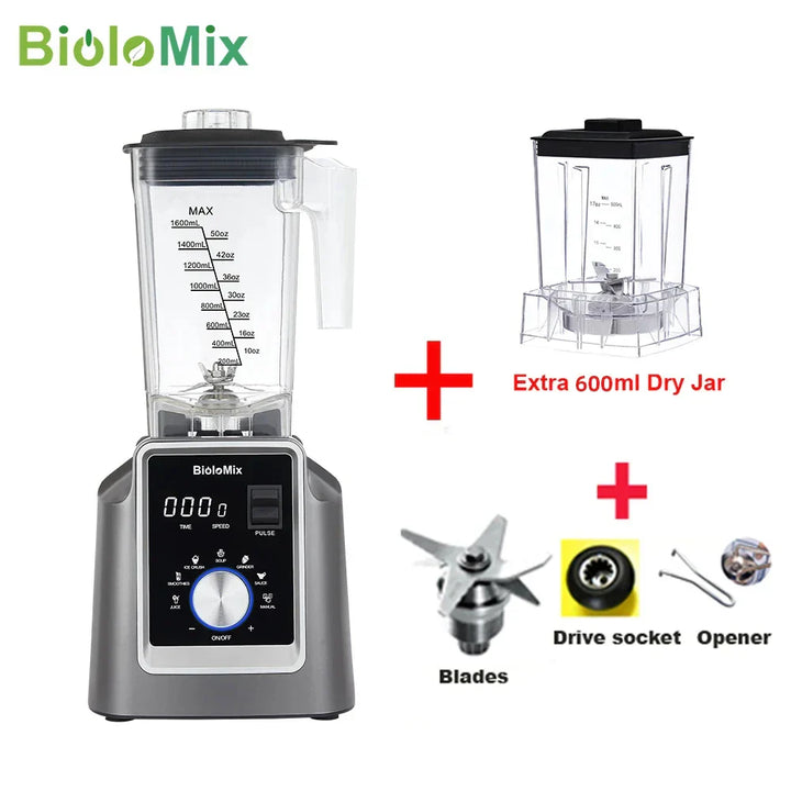 BioloMix Digital BPA FREE 2L Automatic Professional Blender, Juicer Food Processor Ice Smoothies Fruit, FREE GIFT 600ml dry jar