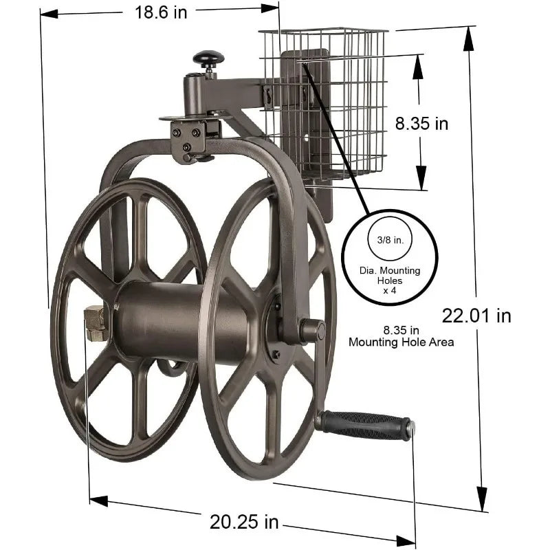 712 Single Arm Navigator Multi-Directional Garden Hose Reel, Holds 125-Feet of, 5/8-Inch, Bronze