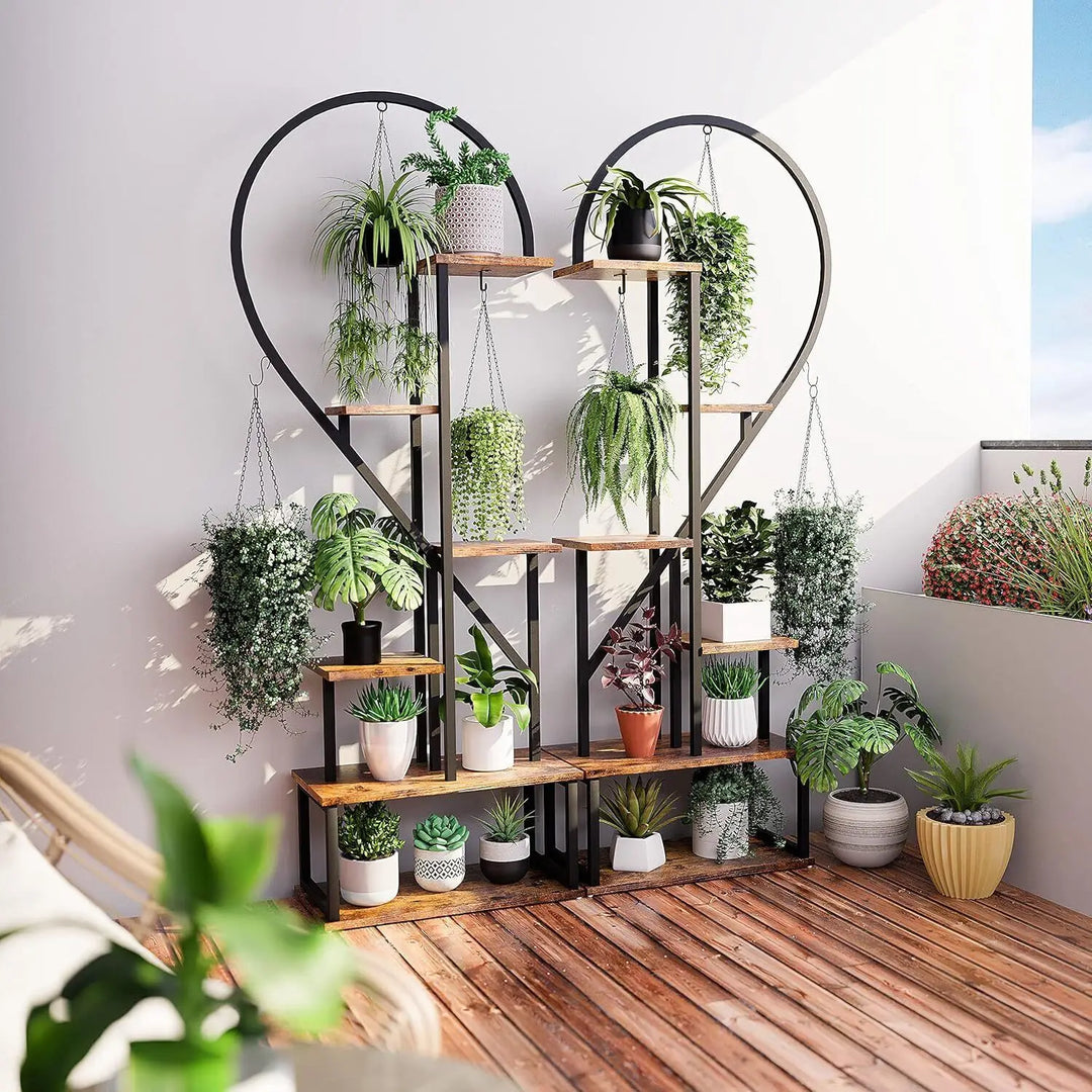 6 Tier Wood and Metal Plant Flower Rack Stand Storage Display Shelf  Heart Shaped for Garden Balcony Living Room