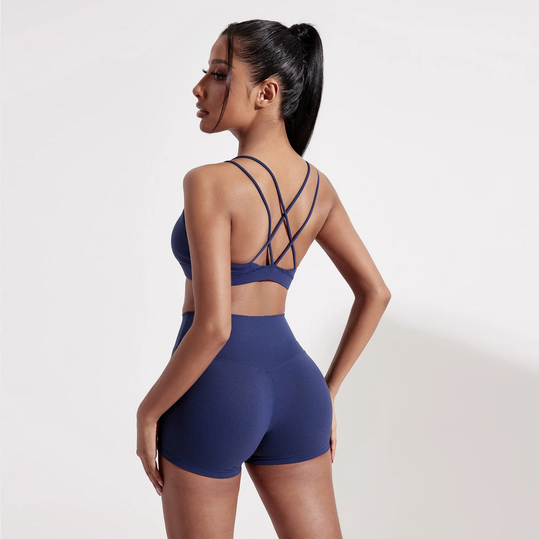 Solid Color Cross Fitness Bra Soft High Strength Women Tight Sport Top Comprehensive Training Gym Yoga Underwear With Chest Pad