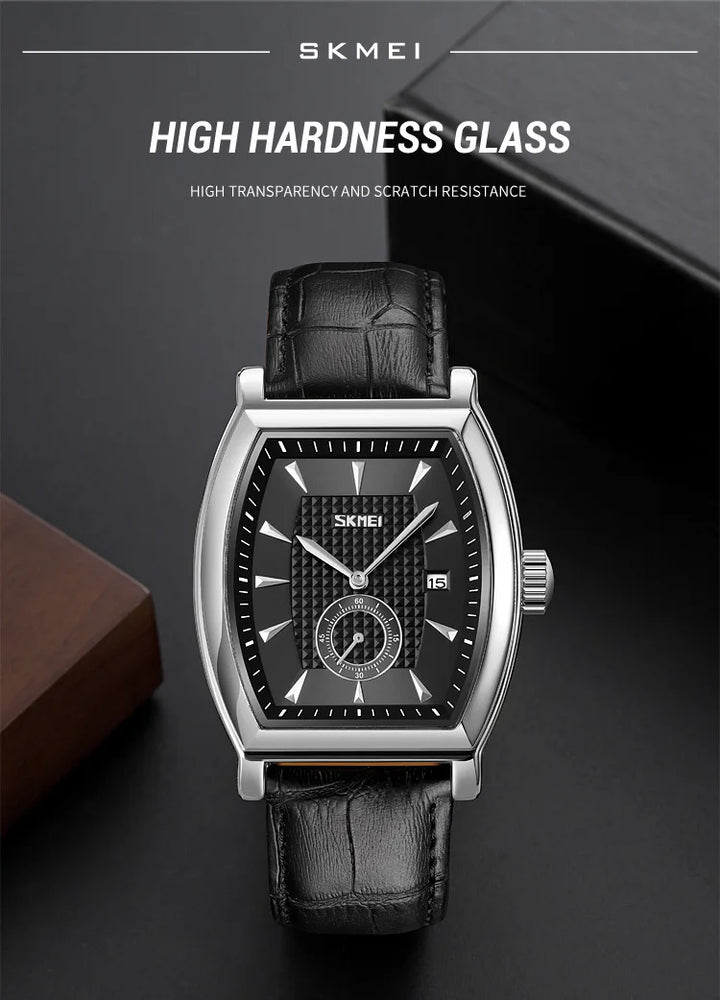 SKMEI relogio masculino Top Brand Luxury Genuine Leather Strap Business Mens Watches Waterproof Quartz Date Time Wristwatches