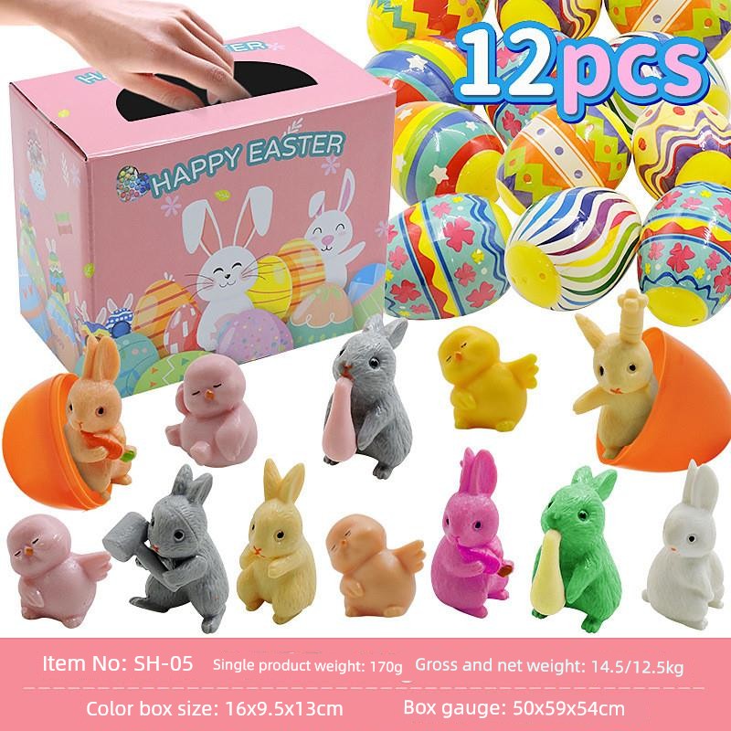 Children's Day Easter Egg Kids Building Blocks Blind Box Cartoon Rabbit Decompression Color Film Puzzle Egg Engineering Car Toys