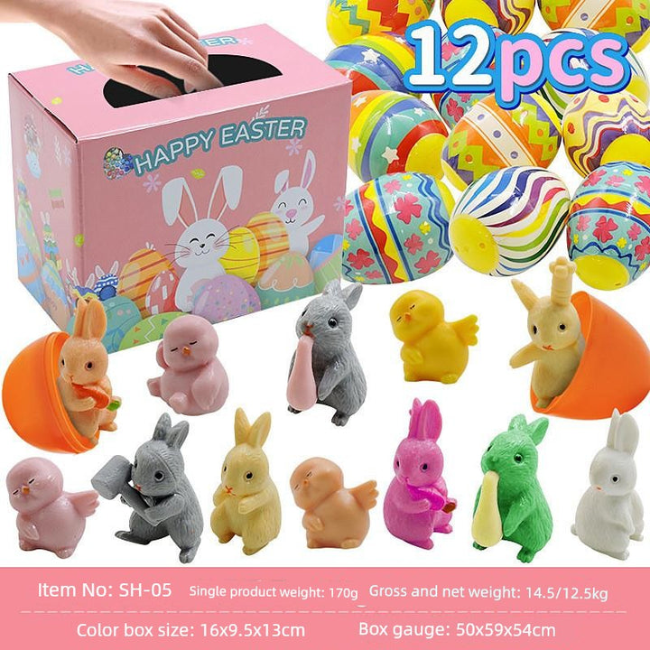 Children's Day Easter Egg Kids Building Blocks Blind Box Cartoon Rabbit Decompression Color Film Puzzle Egg Engineering Car Toys