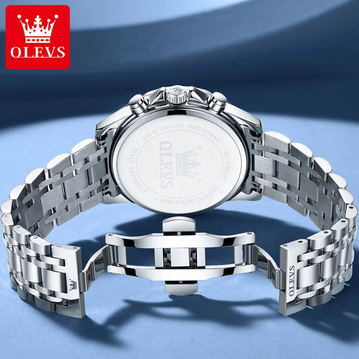 OLEVS Top Moon Phase Fashion Men's Watches Stainless steel Waterproof Quartz Watch for Man Calendar Luminous Daily Wristwatch