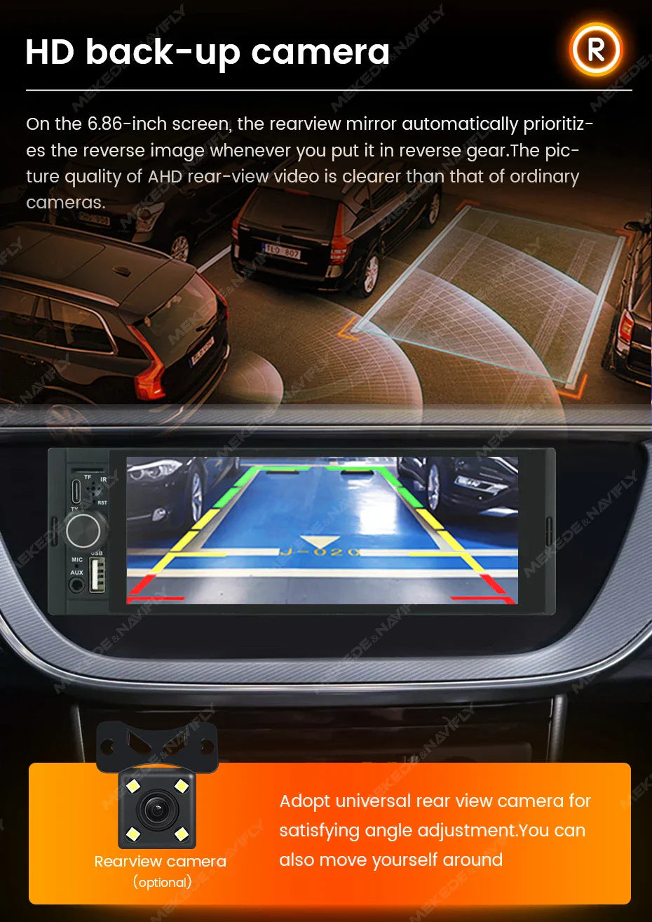 NaviFly 6.86'' 1Din Car Radio Multimedia Player MP5 FM Radio Wireless/Wired Carplay Android Auto Car Stereo 1 din 1280*480