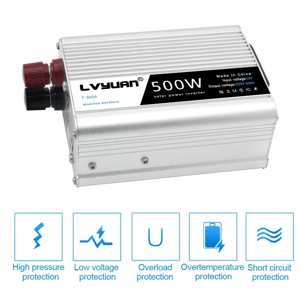 500W DC 12V To AC 110V 220V 50Hz 60Hz Car Power Inverter Automatic Transformer Adapter Dual USB EU US Universal Socket Converter