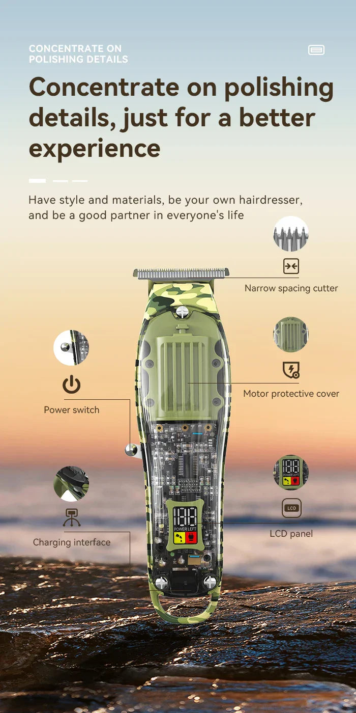 Kemei Transparent Body Electric Hair Clippers Kit KM-1926 KM-1928 Rechargeable Trimmer KM-TX7 Waterproof Men's Shaver Barber