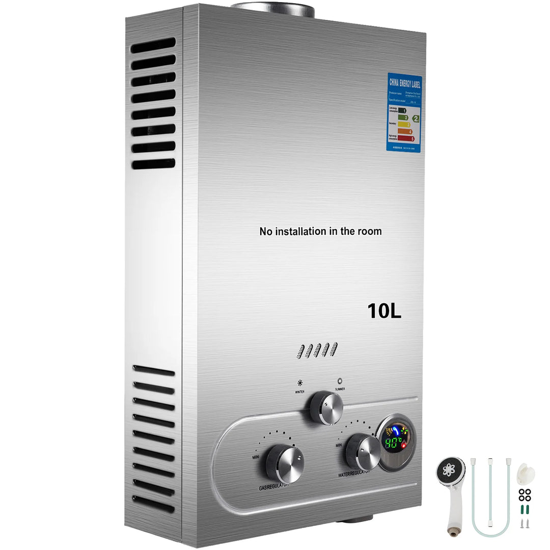 VEVOR Gas Water Heater LPG Hot Water Heater Stainless Steel Tankless  Propane Gas LPG Boiler Home Appliance 6L-18L