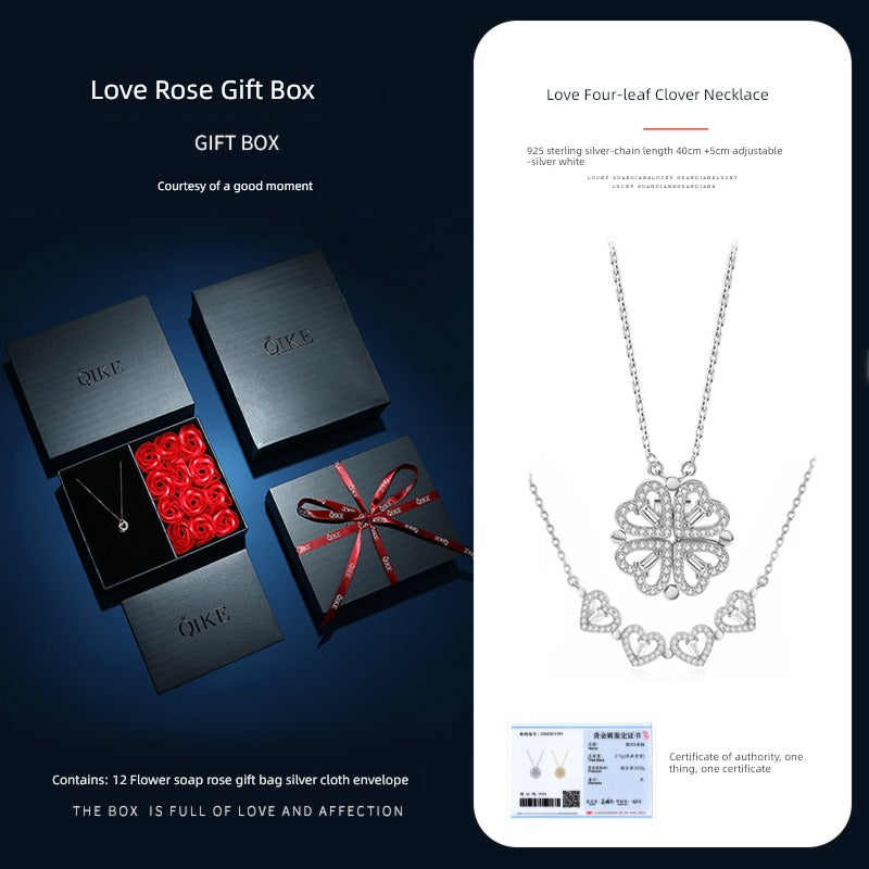 Valentine's Day Sterling Silver Necklace Girl Pendant Clover