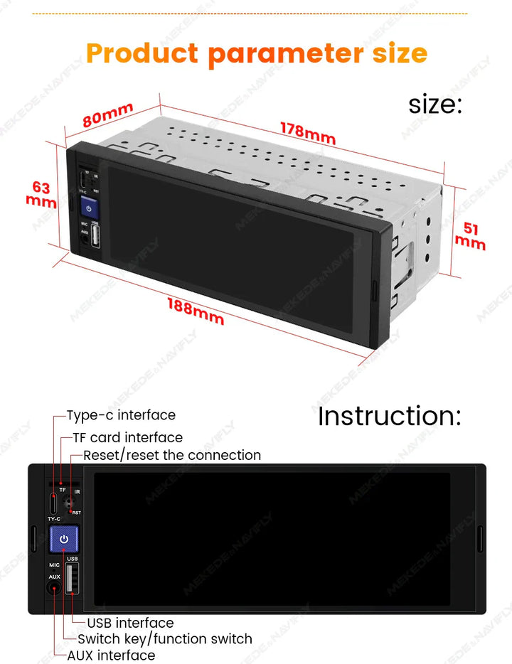 MEKEDE 6.86-inch 1din Universal Car Multimedia Smart Screen Wired Wireless Andriod Auto CarPlay Stereo FM Auto Radio BT USB TF