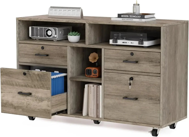 Wide 4-Drawer Office File Cabinet with Lock