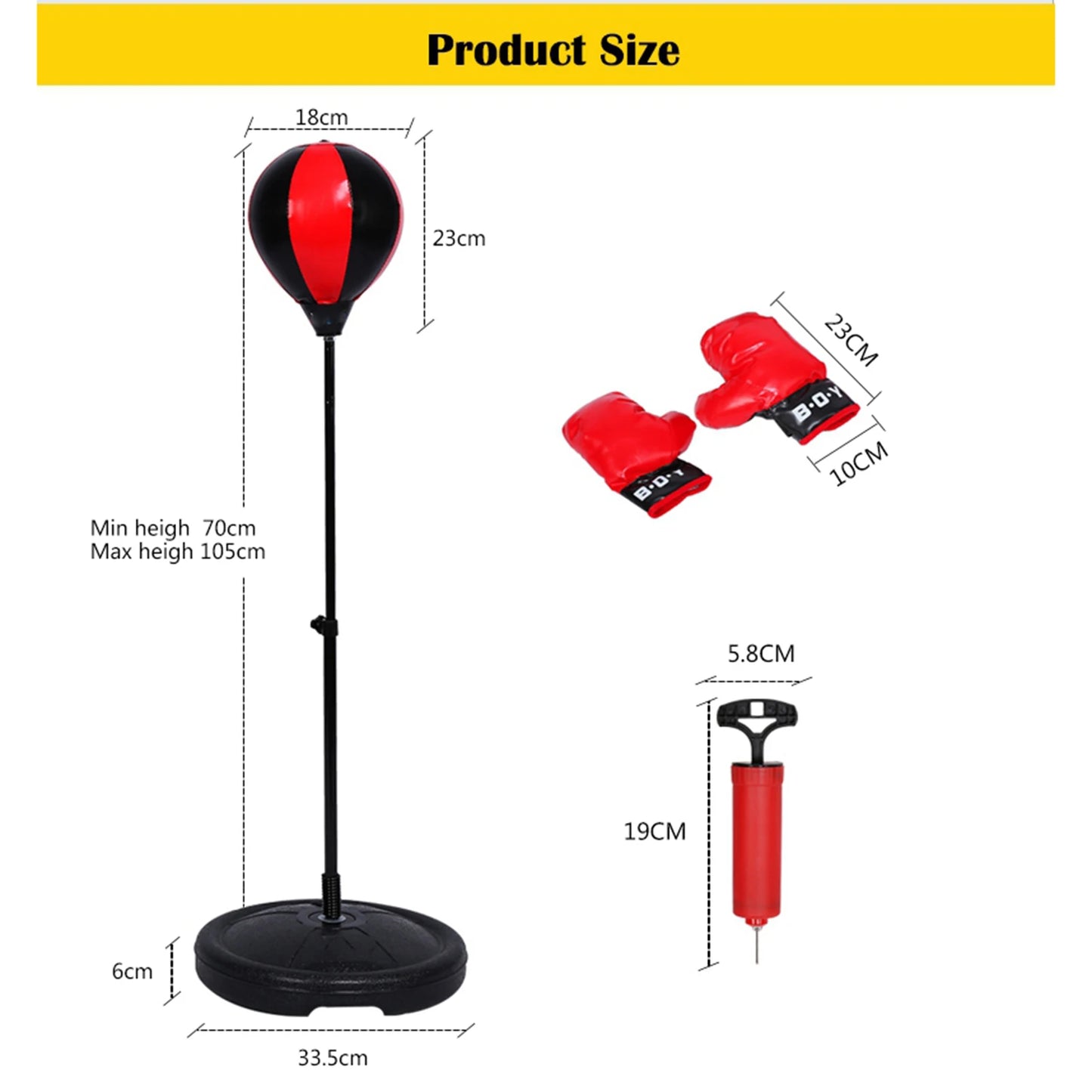 Kids Punching Ball Set Adjustable Height Boxing Ball With Boxing Gloves Air Pump