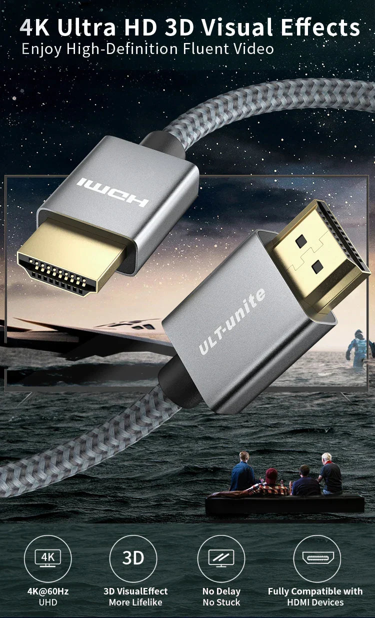 4K HDMI Cable High Speed 18Gbps HDMI 2.0 Cable HDR 3D Braided HDMI Cord ARC Compatible for MacBook Pro 2021 UHD TV Projector PC