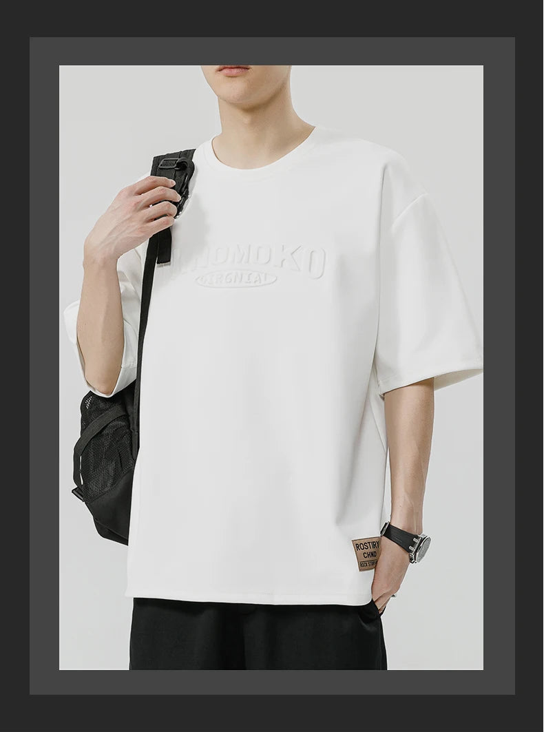 Summer Men's T-Shirt Retro Street Trendy Men's Loose Hip Hop Short Sleeve Casual Print Mens Streetwear Top Tees Fashion Male Top