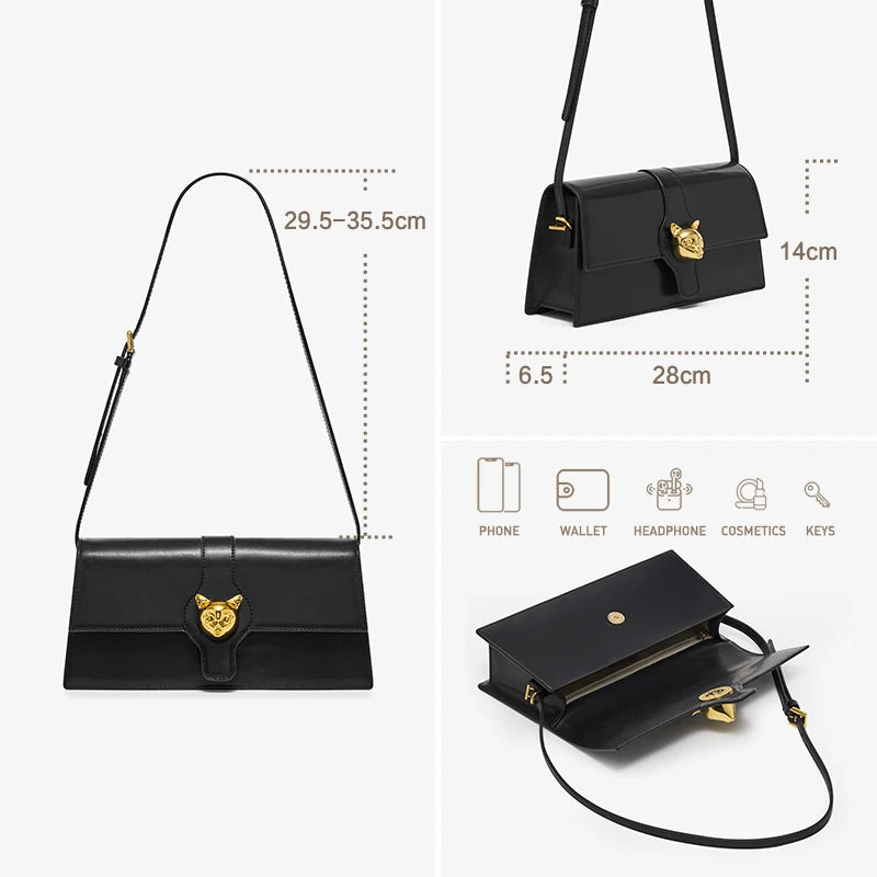 BAFELLI CAT 2025 NEW WOMEN'S BAG LUXURY BRAND FASHION RETRO STYLE DENIM TRENDING SHOULDER CLUTCH FEMALE LEATHER FLAP PURSE