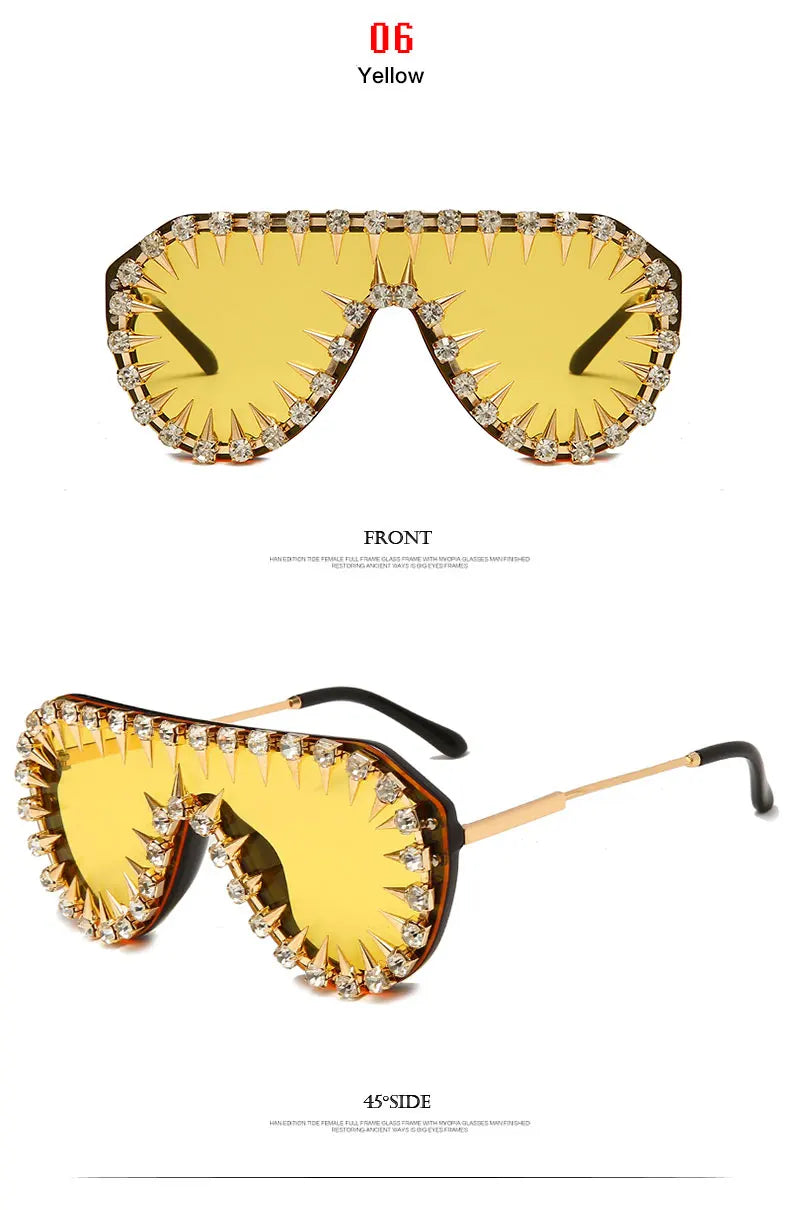 Steampunk Nail Diamond Oversized Sunglasses For Women Luxury Punk Rhinestones One Piece Sun Glasses Men Hip Hop Shades Eyewear