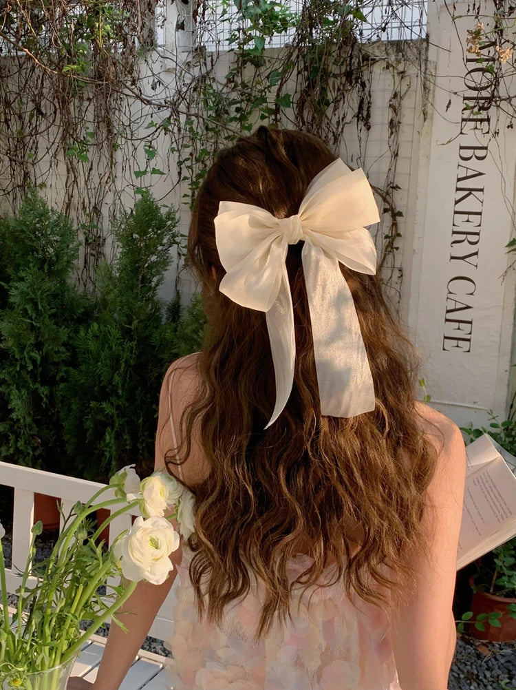 Sweet Blue Shining Satin Bowknot Hair Clip Big Ribbon Bow Barrette Solid Color Scarf Hairpin Ponytail Clip Hair Accessories