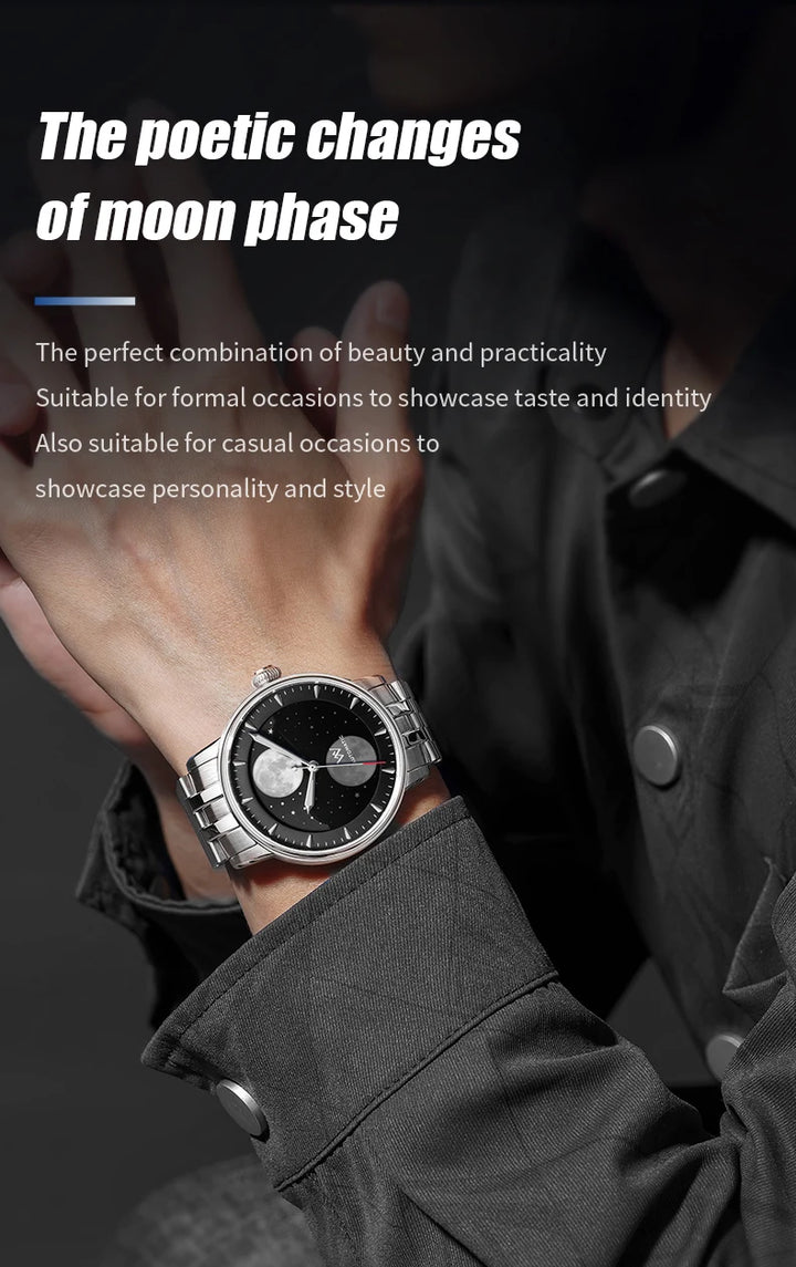 WM Watch Welly Merck Automatic Mechanical Watches Men Lunar Moon Phase Sapphire Waterproof Man Luminous Twin Moons Watch WM142