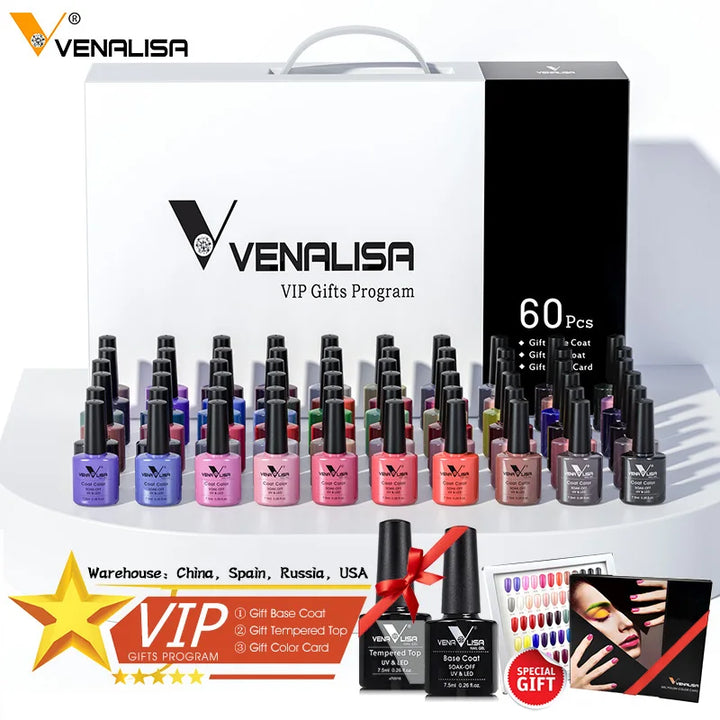 Venalisa VIP Kit 36/60 Colors Nail Gel Polish Set Fast Delivery Soak Off UV LED Base Coat Topcoat Color Book Nail Manicure Gel